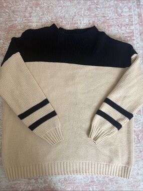 Men's Two-Tone Black and Beige Knit Sweater